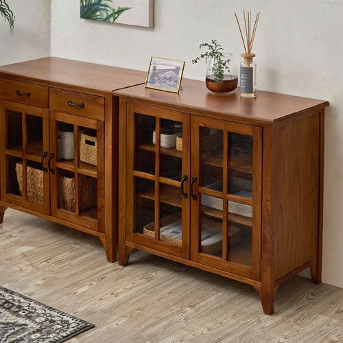 ティンバー キャビネット リビングチェスト チェスト 木製 ガラス扉