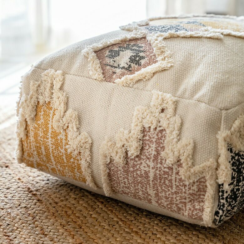 プフ raha ラーハ クッション オットマン スツール 低め ハンドウ―ブン