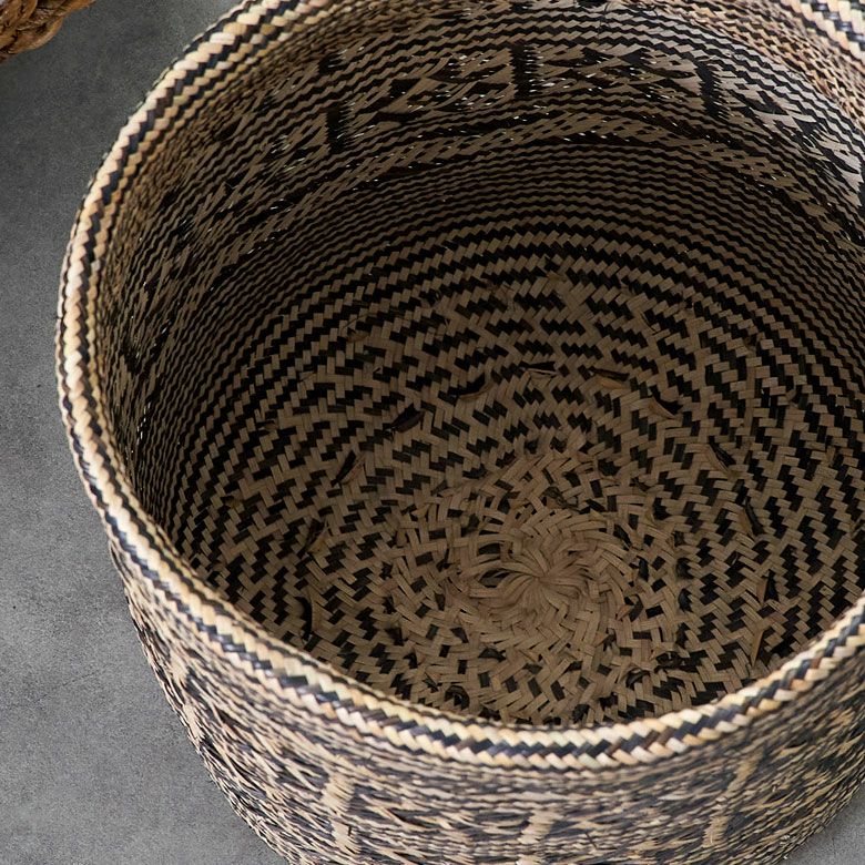 プランターカバー 筒形 円柱 ラタン製 ネイティブ柄 深型タイプ L 上径