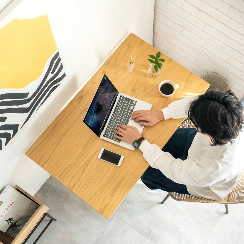 カフェ風テーブル 木製 スチール ナチュラル ブラウン 長方形 W 100 カフェ風テーブル 木製 スチール ナチュラル ブラウン 長方形 W 100