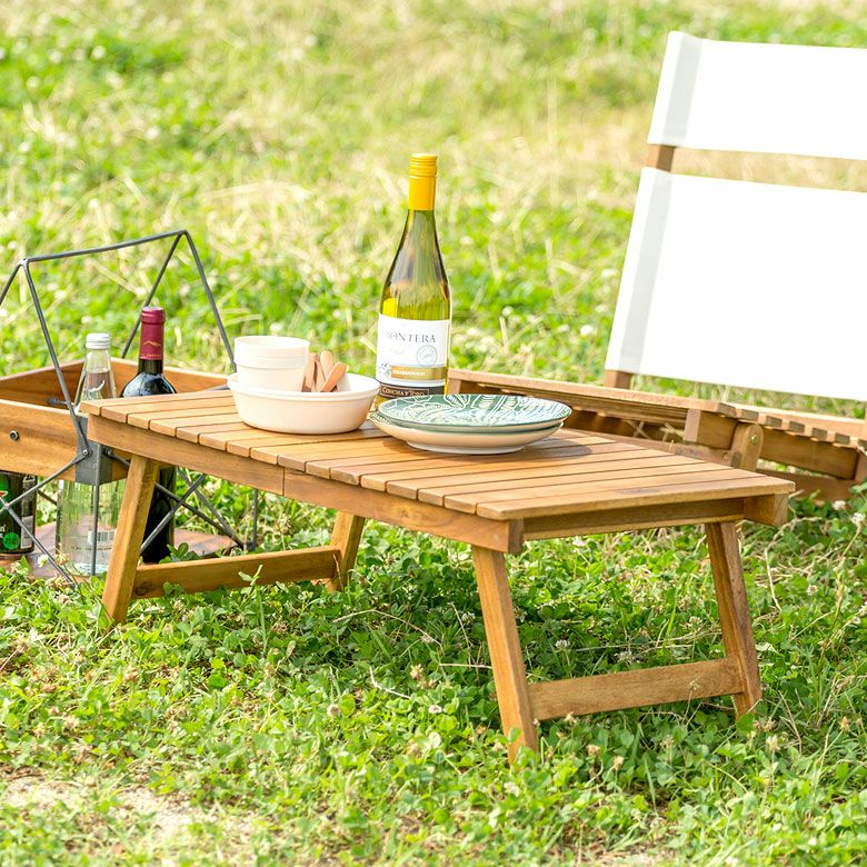 天然木のフォールディングテーブル ガーデンテーブル 折りたたみ
