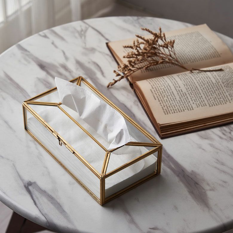 ティッシュケース ティッシュボックス ガラス 真鍮 ふた付き 蓋付き 約