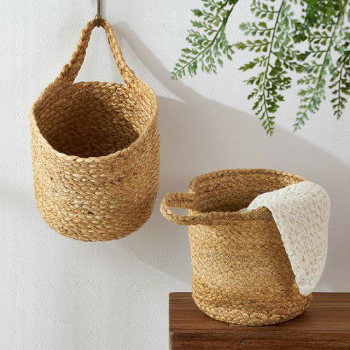 バスケット 吊り下げ かご ジュート 麻 マチ広 円形 Sサイズ 約 W 20cm