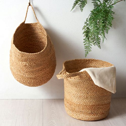 バスケット 吊り下げ かご ジュート 麻 マチ広 円形 Mサイズ 約 W 30cm