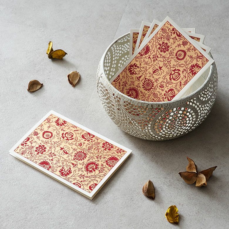 メッセージカード 花柄 赤×ゴールド 5枚セット インド 見開き 2つ折り