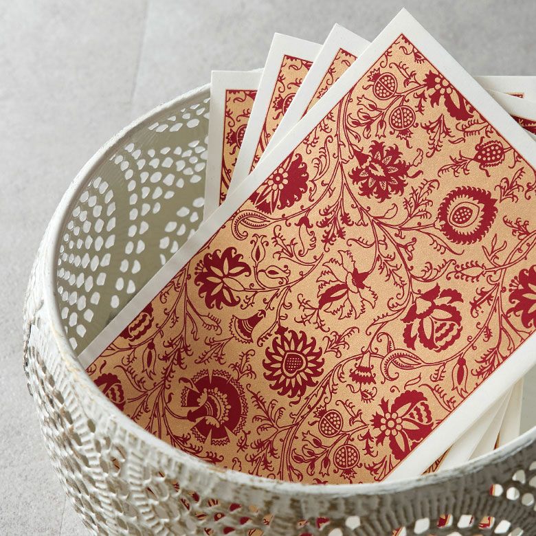 メッセージカード 花柄 赤×ゴールド 5枚セット インド 見開き 2つ折り
