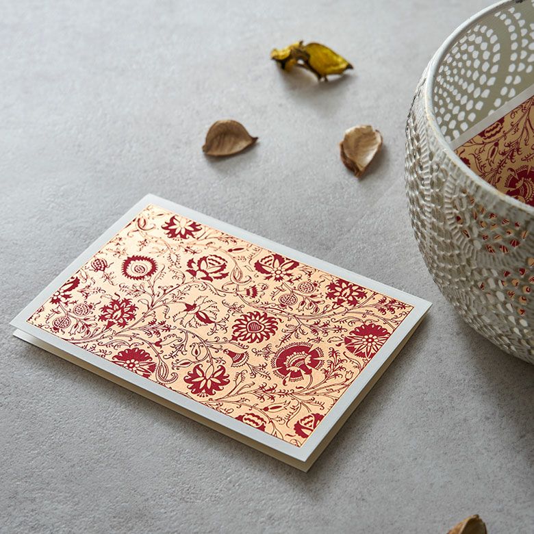 メッセージカード 花柄 赤×ゴールド 5枚セット インド 見開き 2つ折り