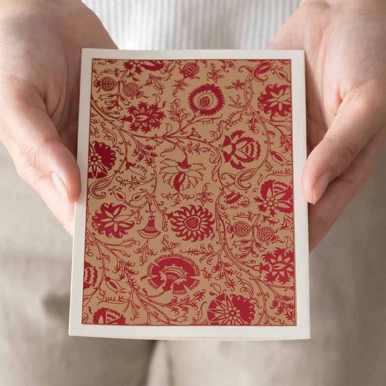 メッセージカード 花柄 赤×ゴールド 5枚セット インド 見開き 2つ折り