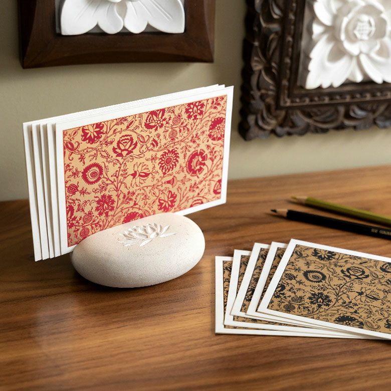 メッセージカード 花柄 赤×ゴールド 5枚セット インド 見開き 2つ折り
