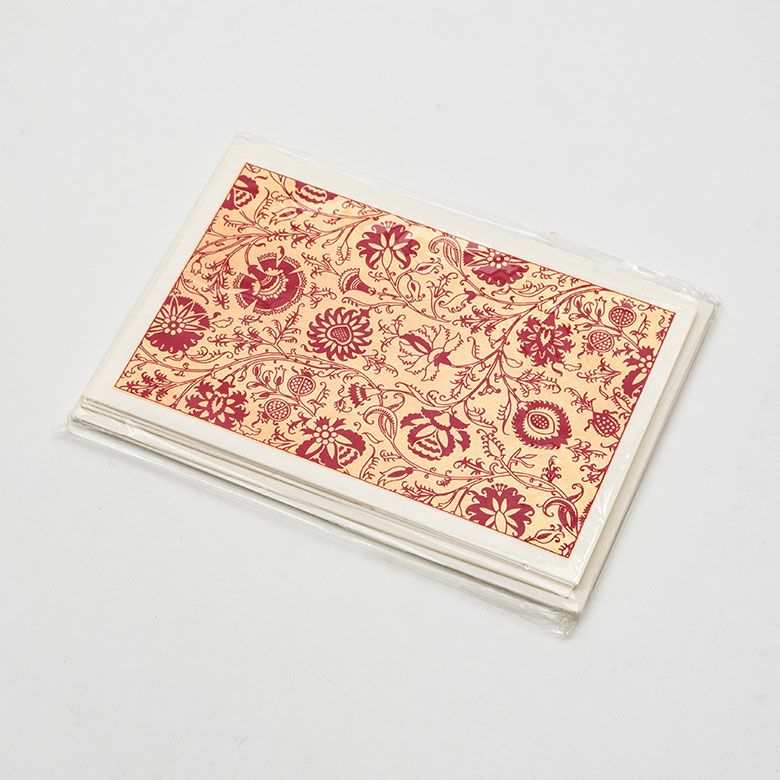 メッセージカード 花柄 赤×ゴールド 5枚セット インド 見開き 2つ折り