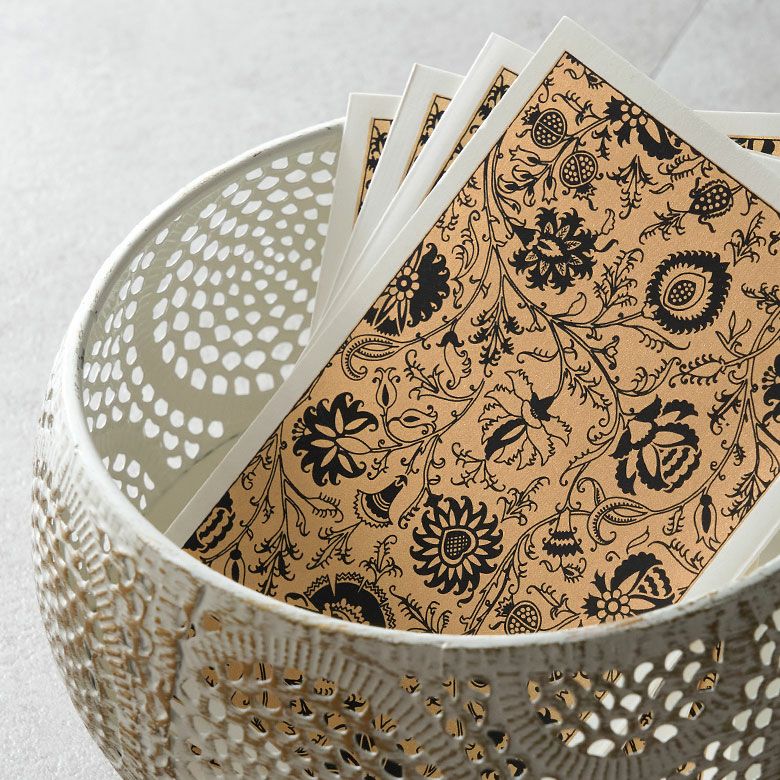 ギフトカード 花柄 黒×ゴールド 5枚セット インド 見開き 2つ折り