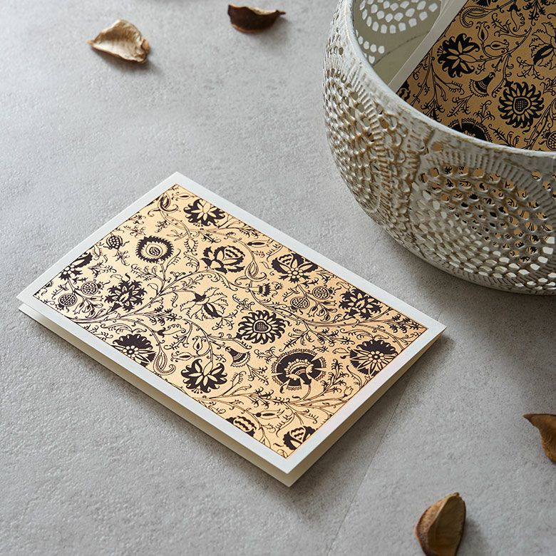 ギフトカード 花柄 黒×ゴールド 5枚セット インド 見開き 2つ折り