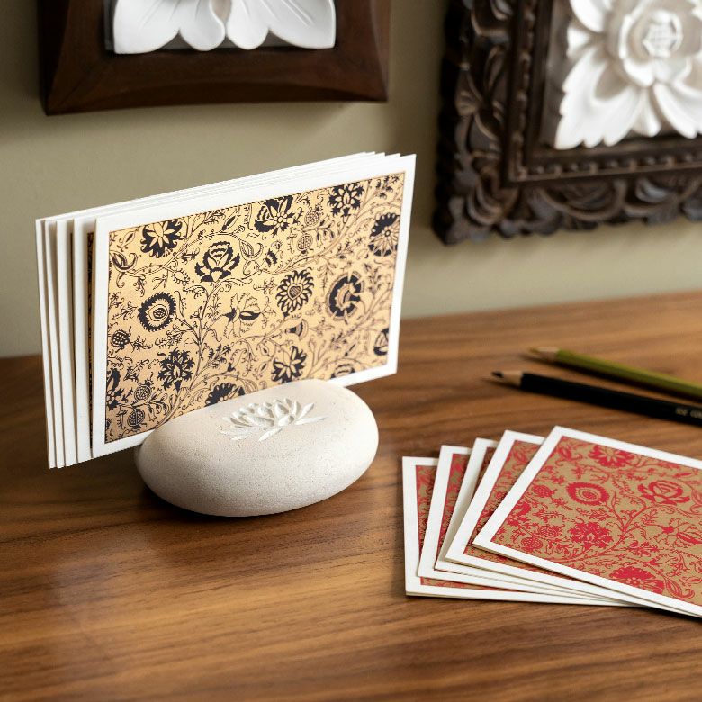 ギフトカード 花柄 黒×ゴールド 5枚セット インド 見開き 2つ折り