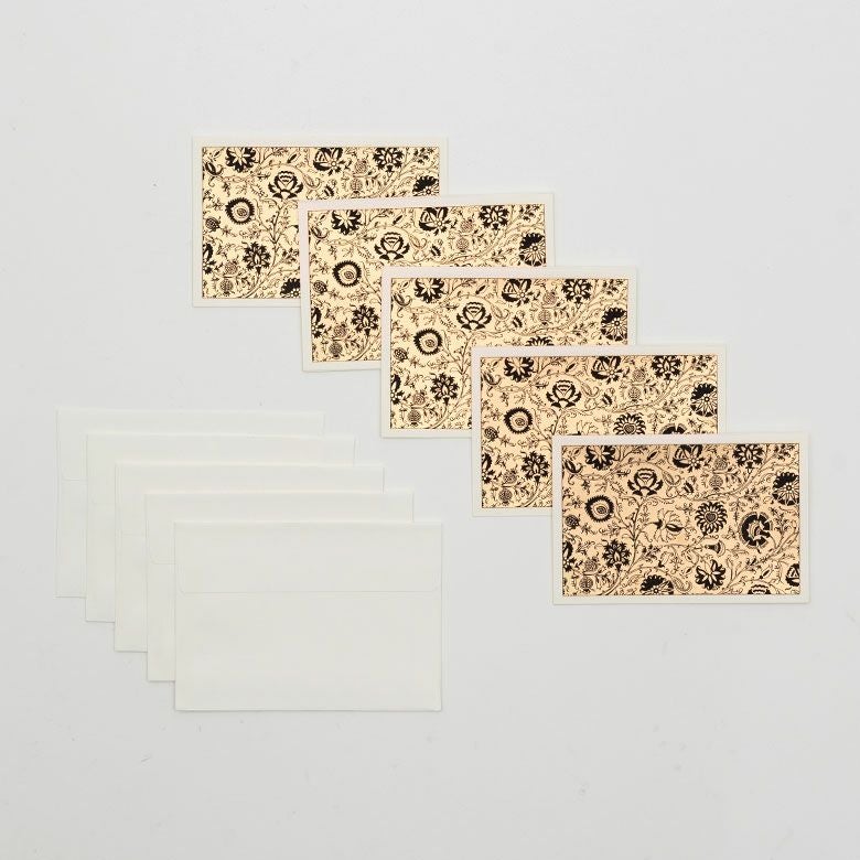 ギフトカード 花柄 黒×ゴールド 5枚セット インド 見開き 2つ折り