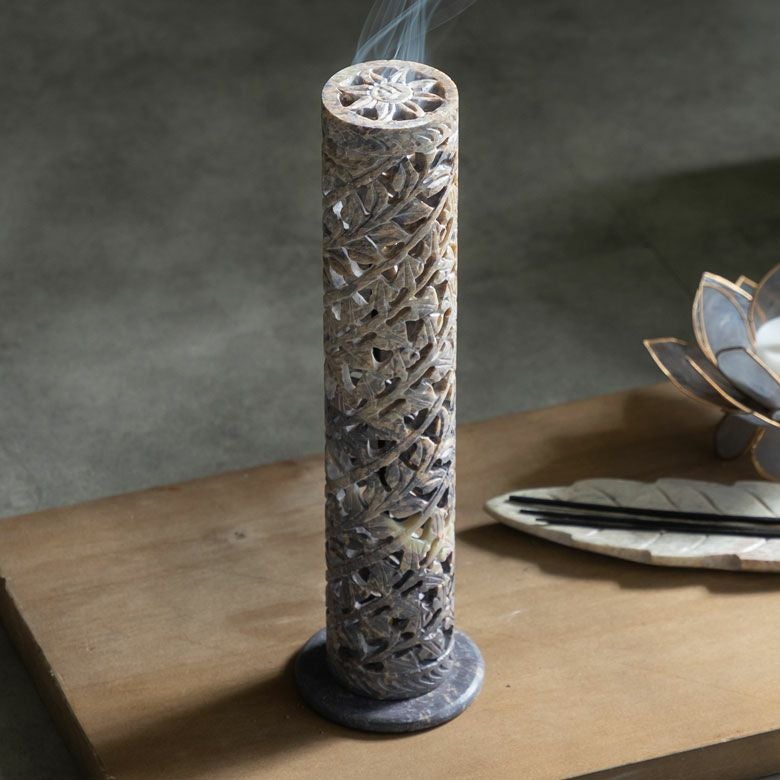 お香立て お香皿 リーフ 葉 ソープストーン 石製 縦置 インド W 7.6