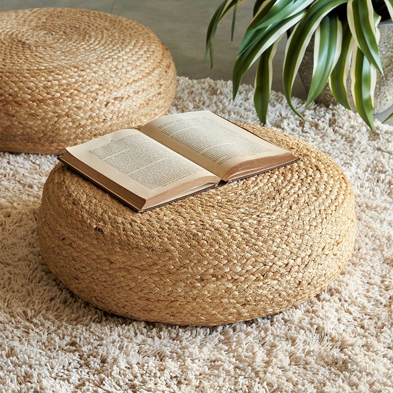 フロアクッション 座布団 ジュート 麻 丸型 円形 ラウンド 約 W 46 × D