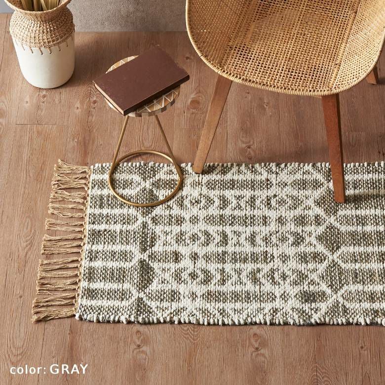 玄関 マット ジュートラグ 麻 綿 コットン シェニール フリンジ付き