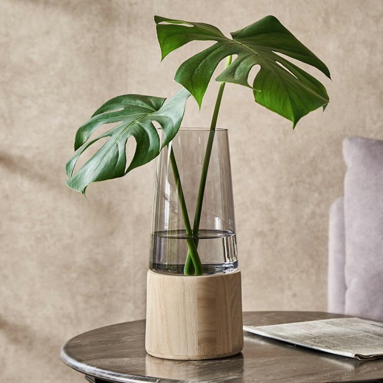 フラワーベース ガラス × ウッド 取り外し可 セパレート スモーク