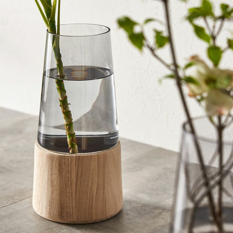 フラワーベース ガラス × ウッド 取り外し可 セパレート スモーク
