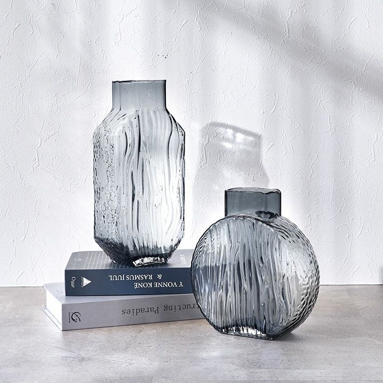 フラワーベース ガラス クリアグレー グレー トール 大きい 大型 高い