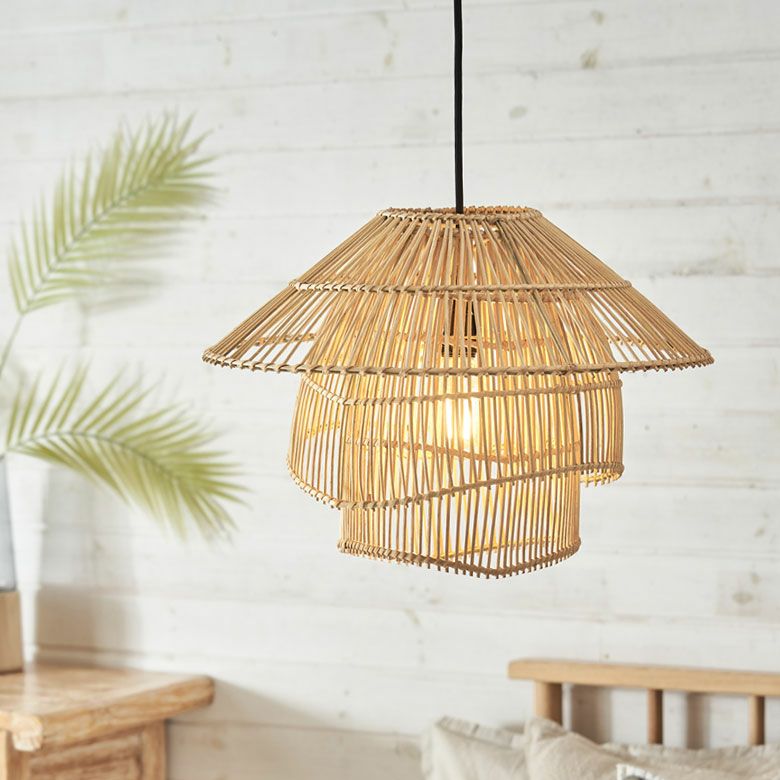 ペンダントライト ランプシェード ラタン 籐 レイヤーデザイン 1灯
