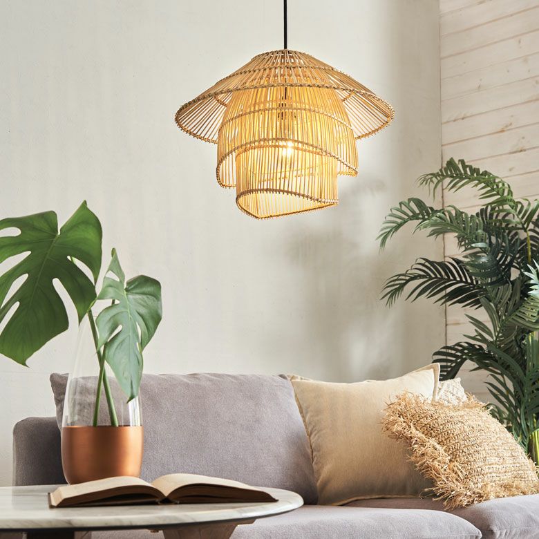 ペンダントライト ランプシェード ラタン 籐 レイヤーデザイン 1灯