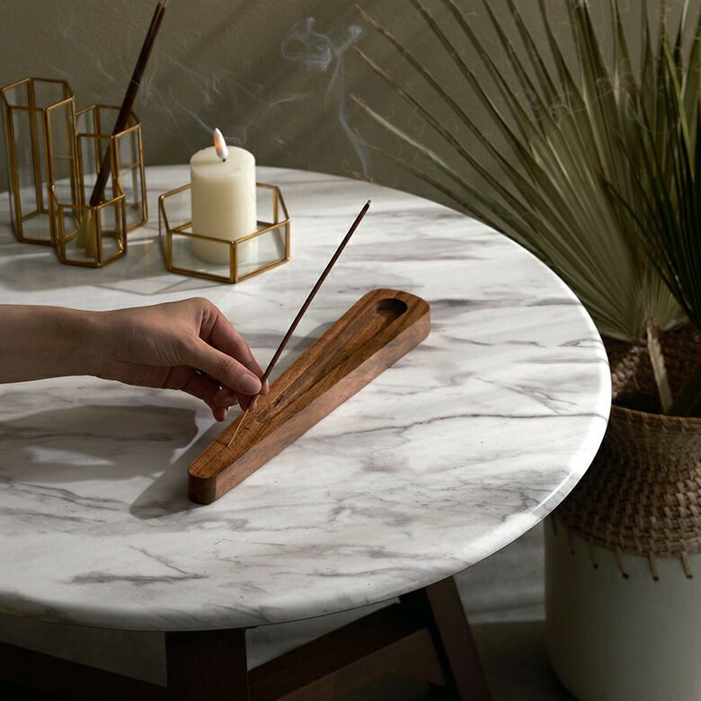 お香立て お香皿 アカシアウッド 木製 横置 インド 製 約 W 27 × D 5