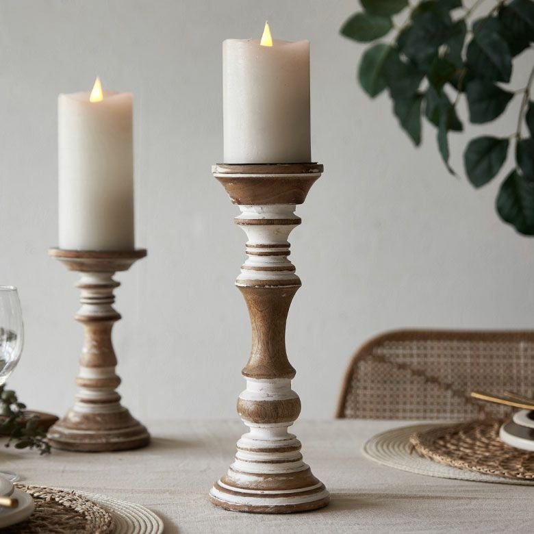 キャンドルホルダー グレイウォッシュ 木製 ラウンド型 Sサイズ 約 W