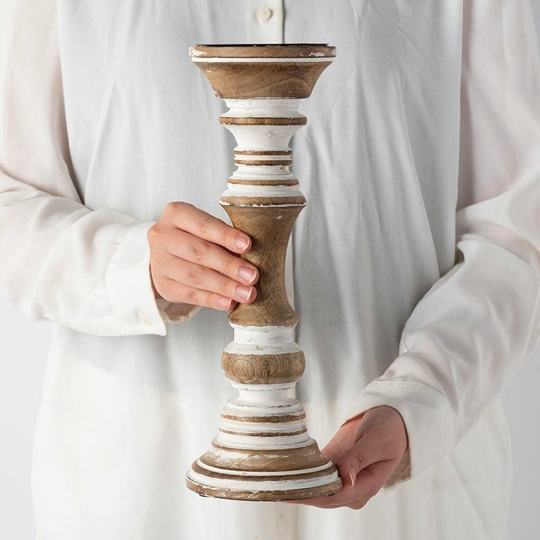 キャンドルスタンド ホワイトウォッシュ 木製 ラウンド型 Mサイズ 約 W