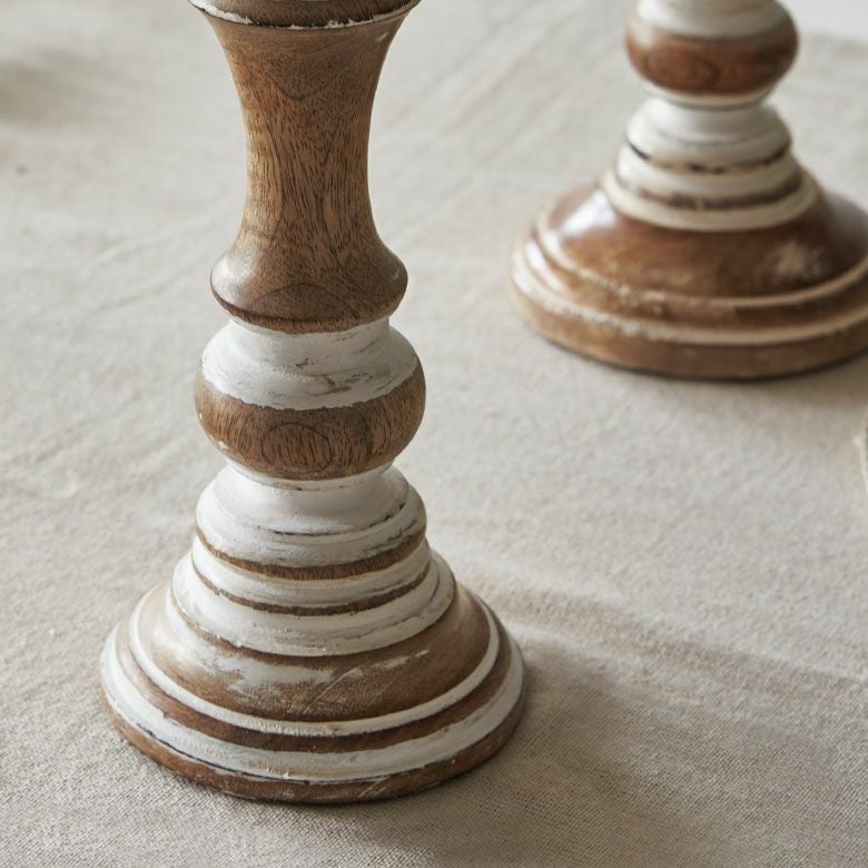 キャンドルスタンド ホワイトウォッシュ 木製 ラウンド型 Mサイズ 約 W