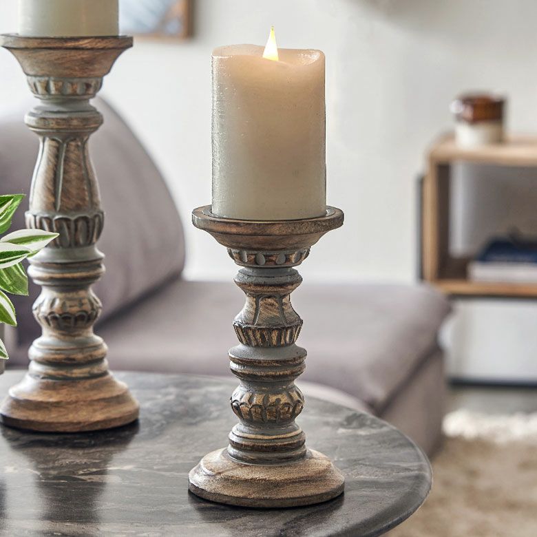キャンドルホルダー グレイウォッシュ 木製 ラウンド型 Sサイズ 約 W
