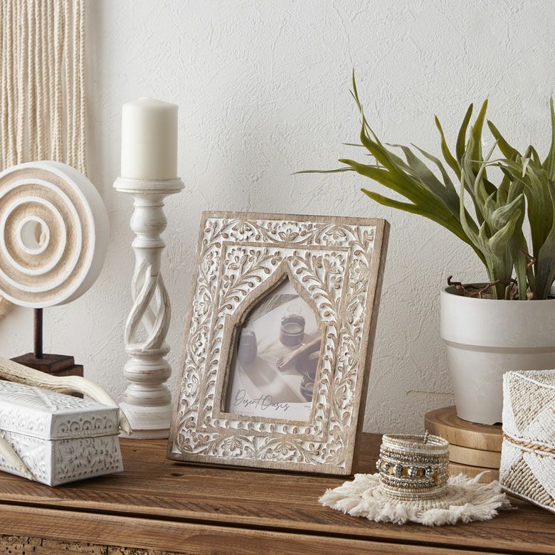 フォトフレーム 写真立て 木彫り 木製 マンゴーウッド モロッカン