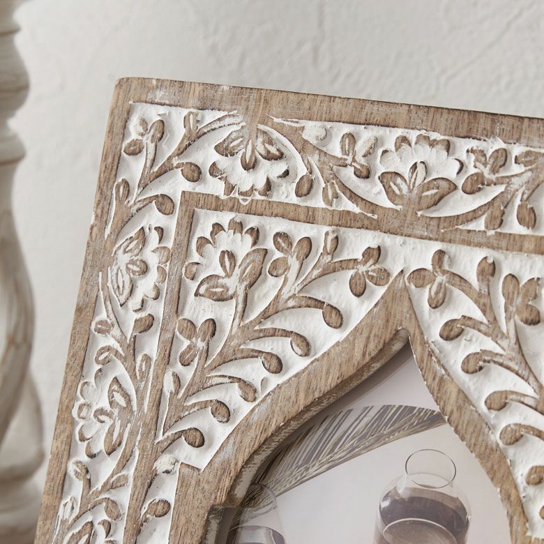 フォトフレーム 写真立て 木彫り 木製 マンゴーウッド モロッカン