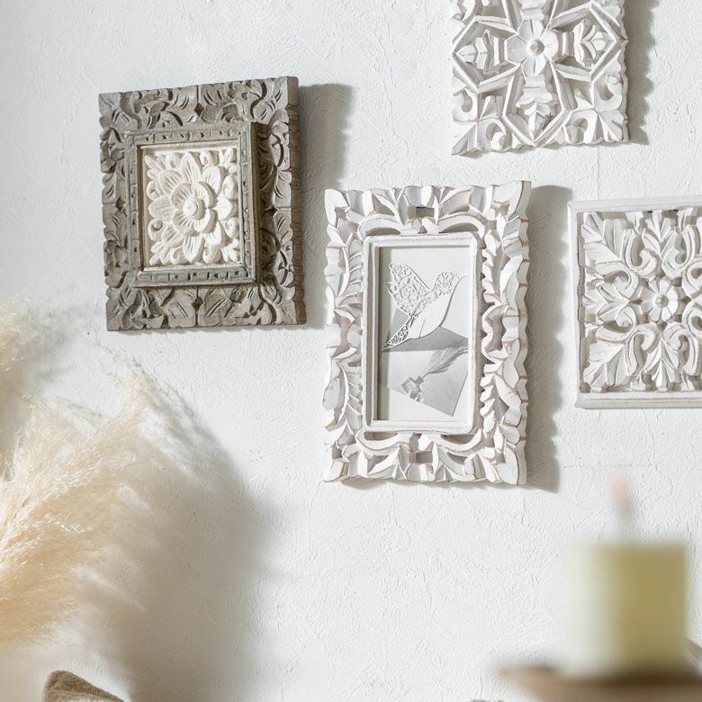 フォトフレーム 写真立て 木彫り 木製 マンゴーウッド カービング 縦