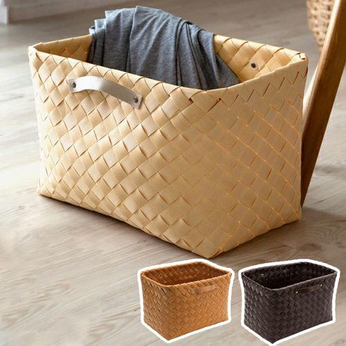 かご バスケット 白樺風 持ち手付き 38×26cm 深型タイプ ポリエチレン