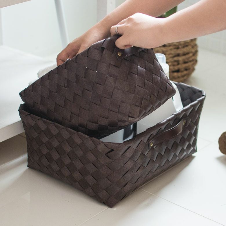 かご バスケット 白樺風 持ち手付き 36×30cm 浅型 ポリエチレン製