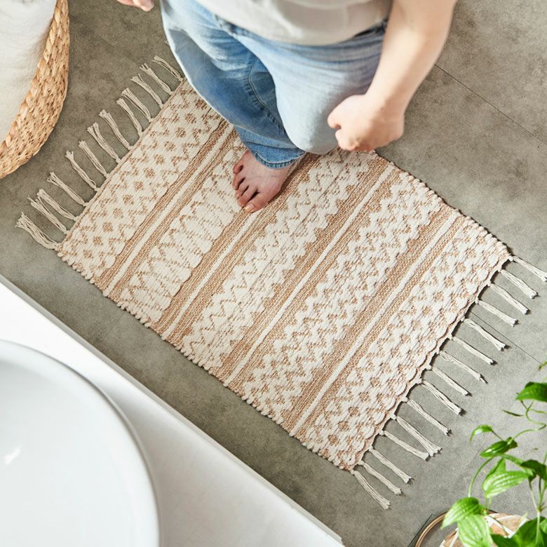 ラグ バスマット 玄関マット コットン 洗面所 シンメトリー柄 ダイヤ柄