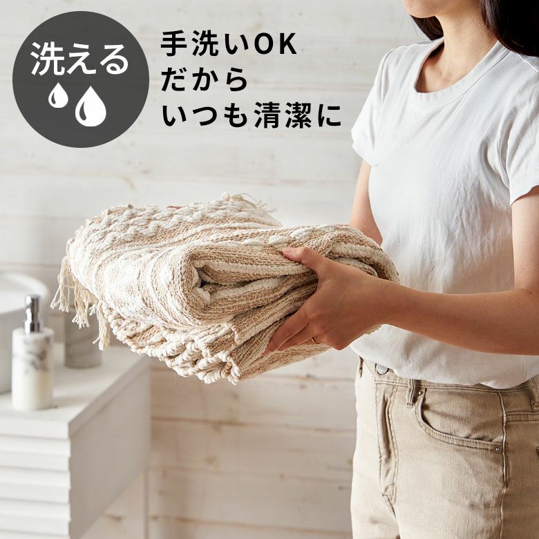 ふんわり手織りのコットンシェニールラグ 玄関マット・バスマットに 約