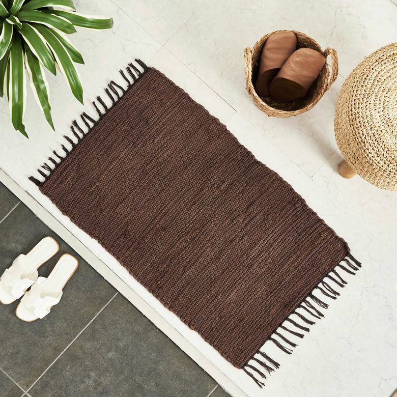 玄関マット フリンジ 無地 インド製 コットン100% 約 50×80cm ラグ