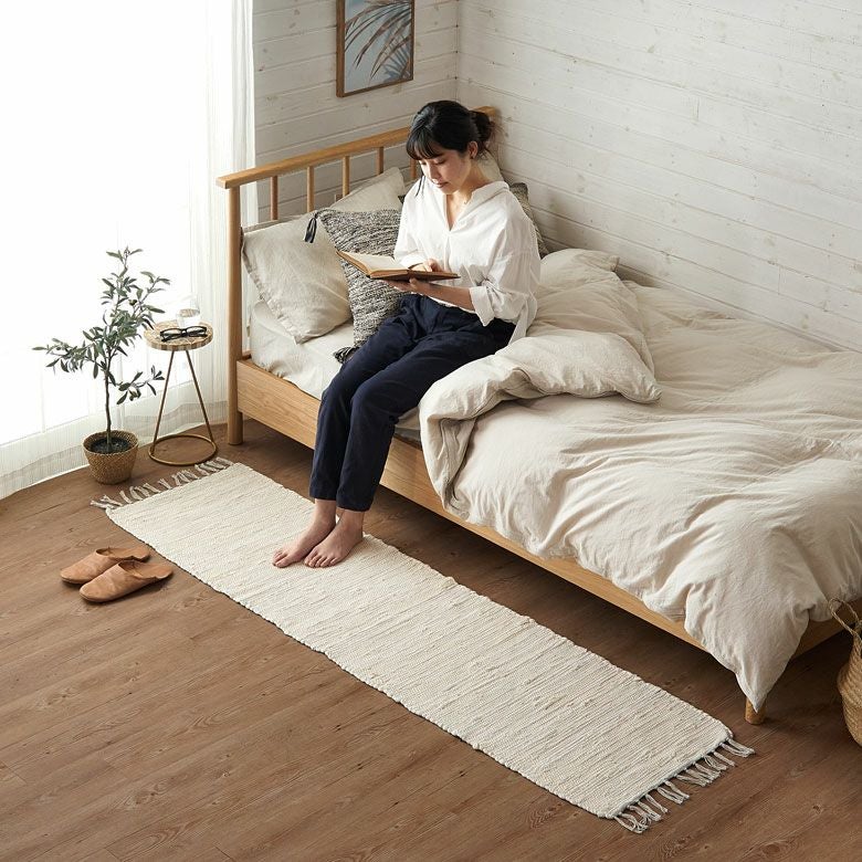 キッチンマット フリンジ 無地 インド製 コットン100% 約 45×180cm