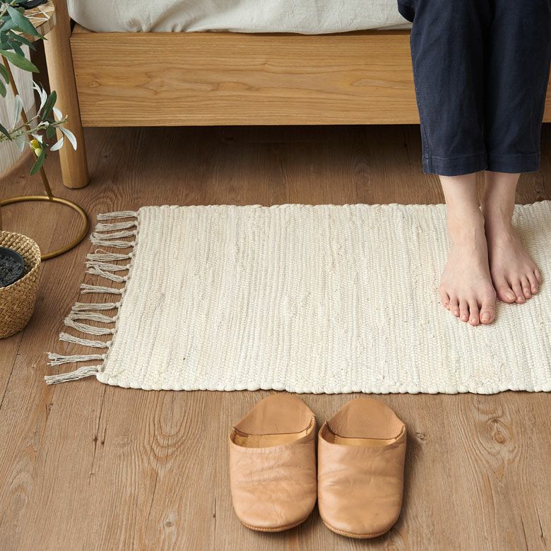 キッチンマット フリンジ 無地 インド製 コットン100% 約 45×180cm