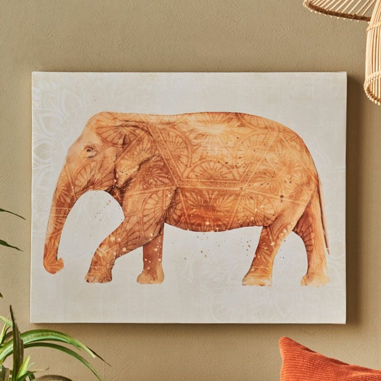 アートパネル 象 イラスト テラコッタ 横長 約 W 50cm D 40cm H 2.7cm