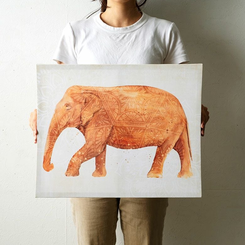 アートパネル 象 イラスト テラコッタ 横長 約 W 50cm D 40cm H 2.7cm