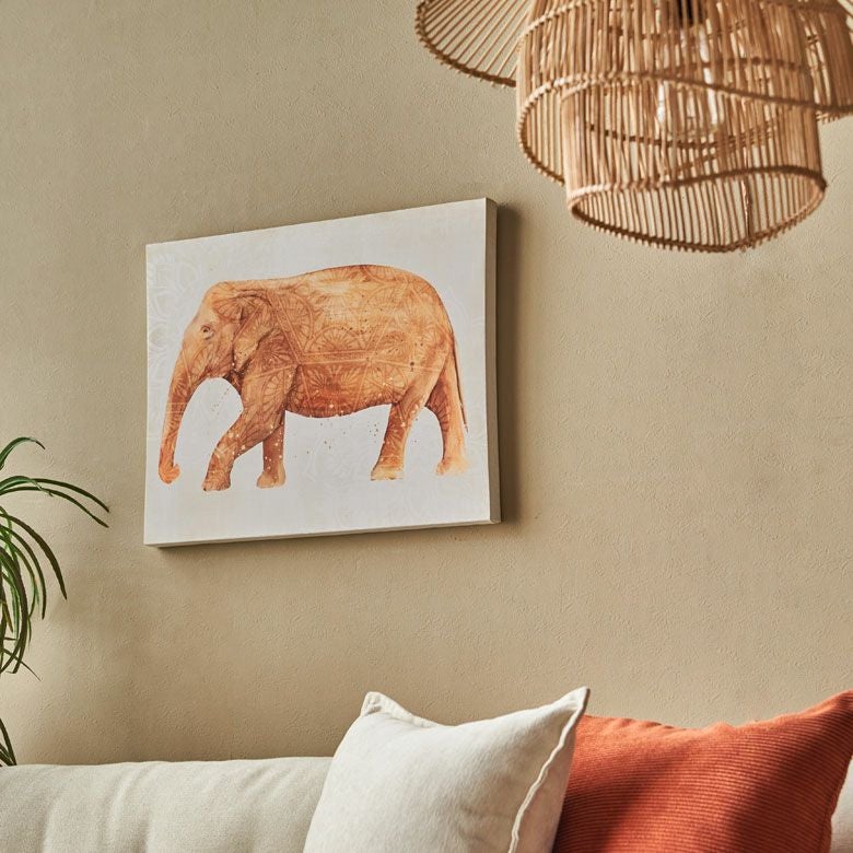 アートパネル 象 イラスト テラコッタ 横長 約 W 50cm D 40cm H 2.7cm