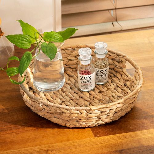 トレイ 円形 ラウンド 浅型 Lサイズ ウォーターヒヤシンス 持ち手付き