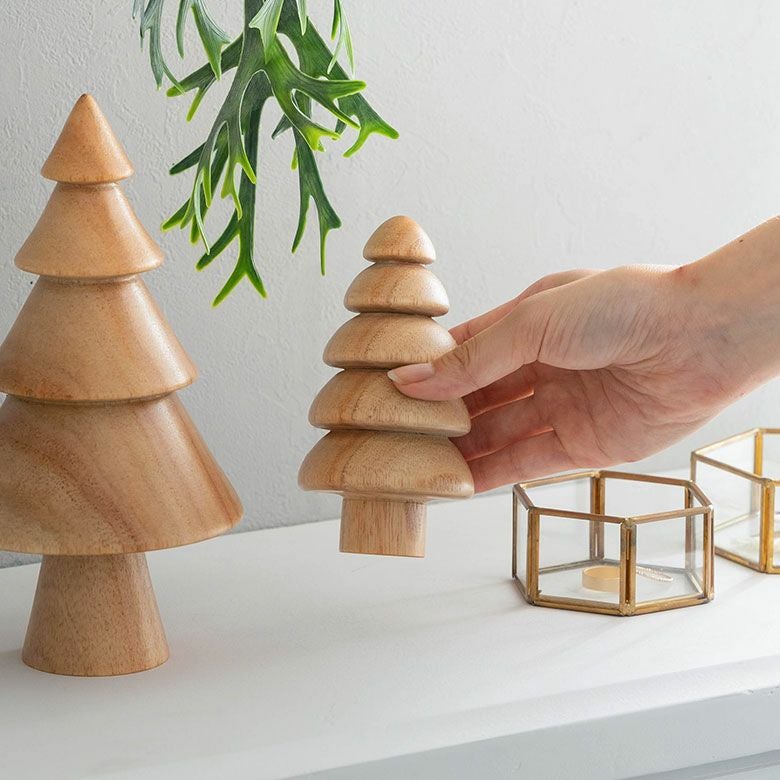 ツリー オブジェ 木製 Sサイズ 約 W 6.3 × D 6.3 × H 12 cm クリスマス