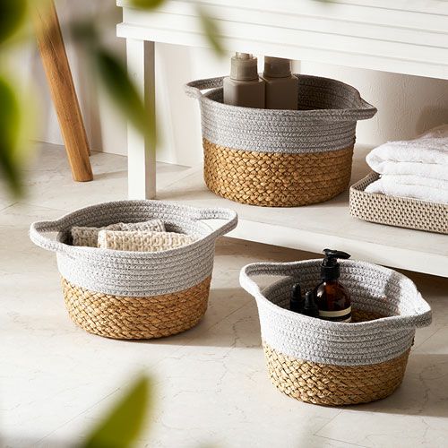 インテリアかご　入れ子 ４個セット バスケット 3個セット コットンロープ ラッシュ製 持ち手付き バイ
