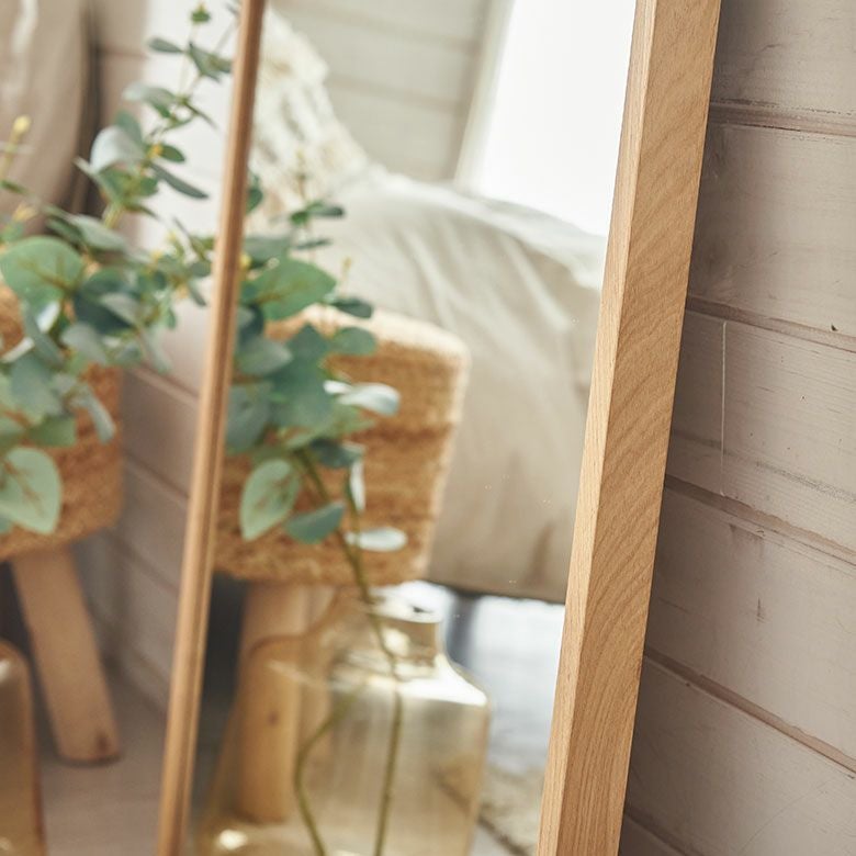 鏡 壁掛けミラー 長方形 オーク材 ナチュラル 約 W 58cm D 3cm H 88cm