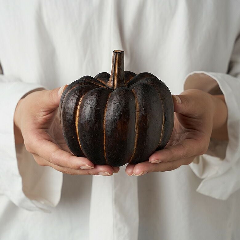オブジェ パンプキン Sサイズ ベイクド ブラウン 木製 約 W 10 × D 8