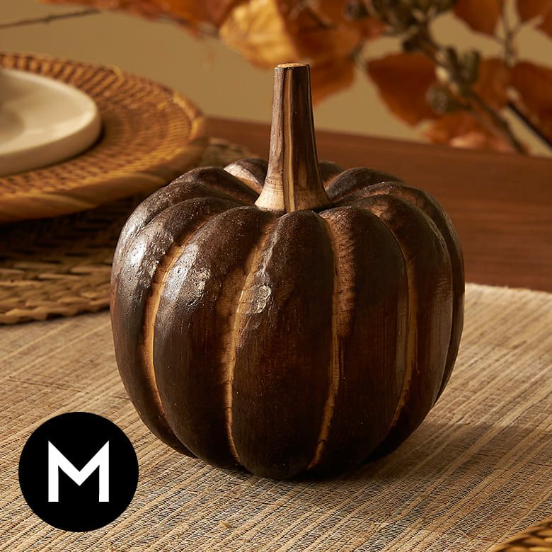 オブジェ パンプキン Mサイズ ベイクド ブラウン 木製 約 W 12 × D 10